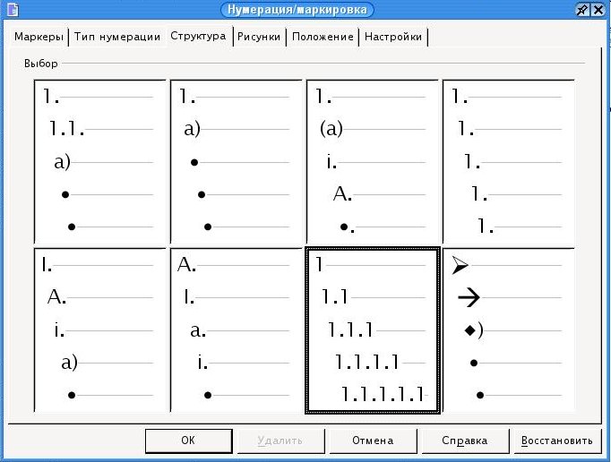 Диалоговое окно Нумерация/маркировка